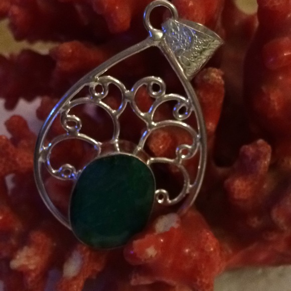 Vintage 925 natural emerald pendent - Picture 1 of 5
